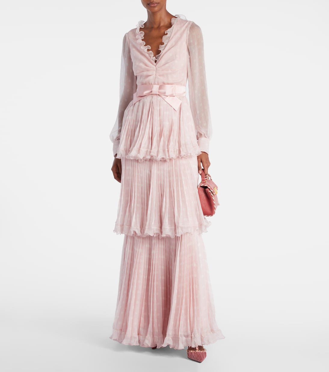 Платье Plus De Pois из шелкового крепона и шифона Valentino, Rose-Avorio — фото 2