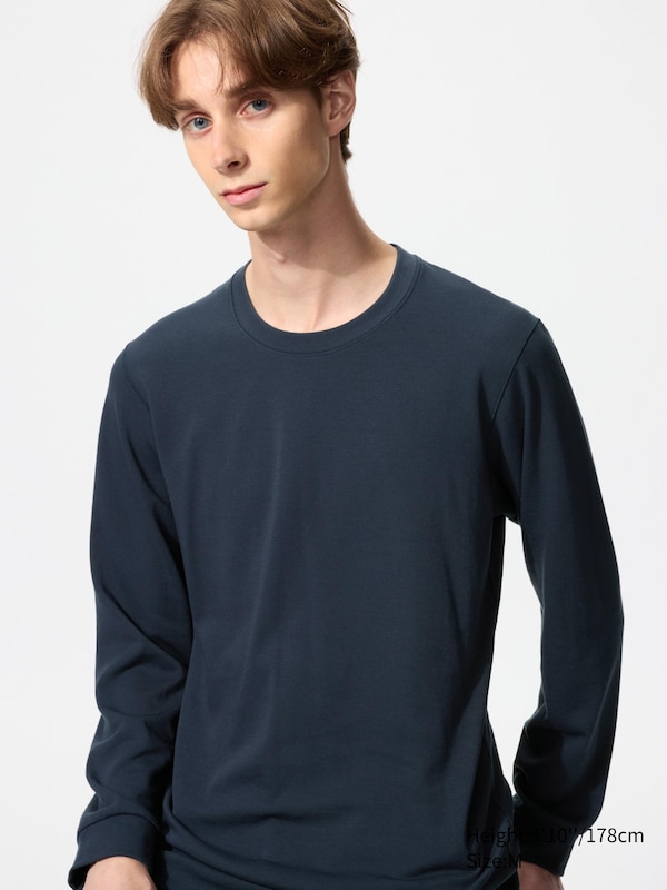 

Хлопковая футболка HEATTECH Extra Warm с длинным рукавом Uniqlo, 69 navy, Синий, Хлопковая футболка HEATTECH Extra Warm с длинным рукавом Uniqlo, 69 navy