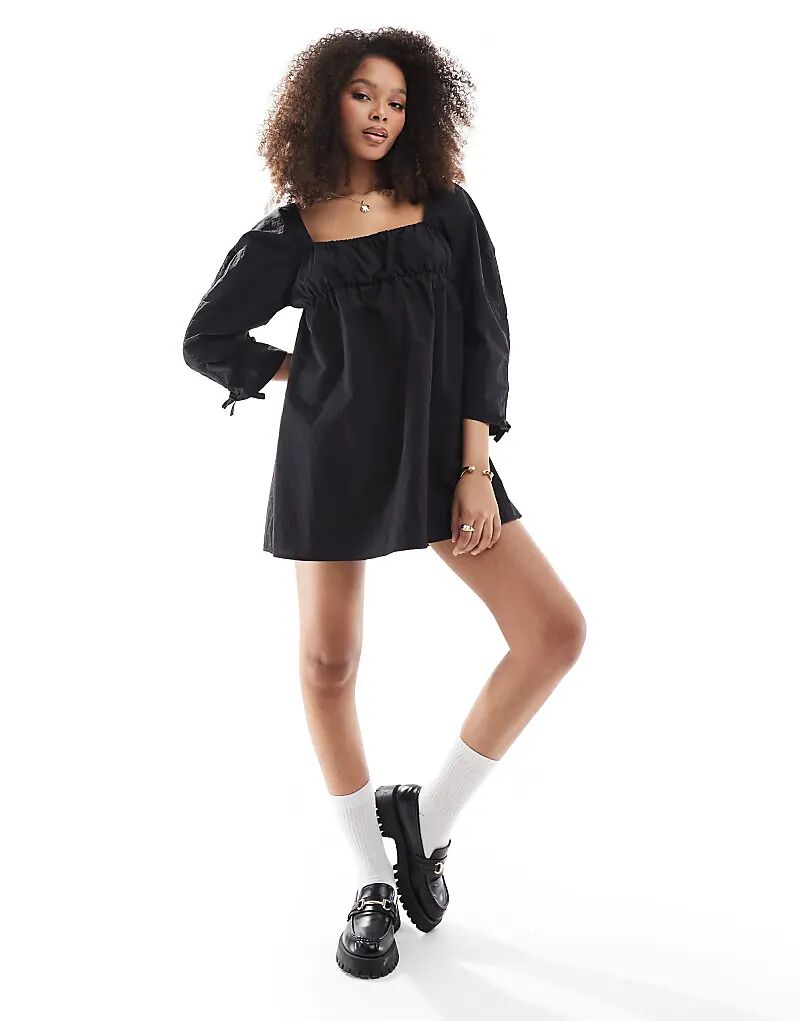

Мини-платье с присборенными рукавами черного цвета ASOS DESIGN