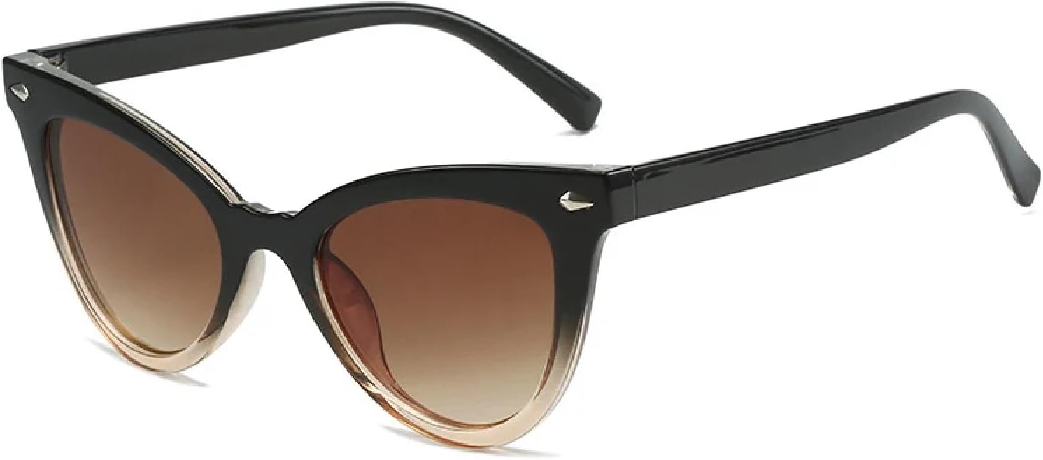 

Большие солнцезащитные очки «кошачий глаз» для женщин, модные, с прозрачным градиентом, защита от УФ-излучения UV400, для мужчин с заклепками HHZZYVY, Black Tea Gradient