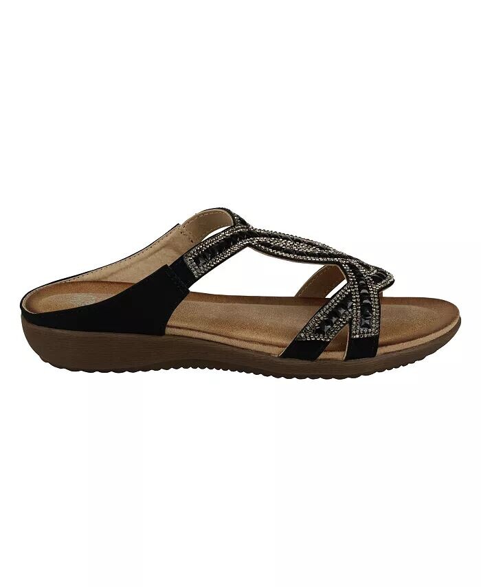 Женские шлепанцы с украшением Alora на плоской подошве GC Shoes, черный — фото 2