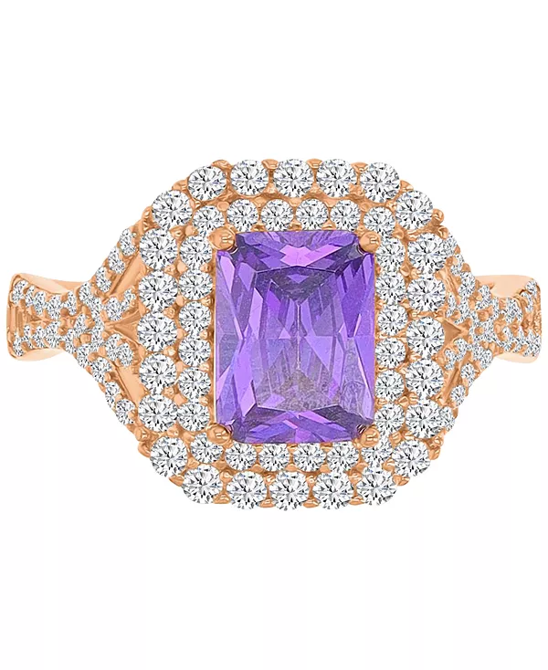 

Кольцо с двойным ореолом из фиолетового и белого кубического циркония из стерлингового серебра с покрытием из розового золота 14 карат Macy'S, rose