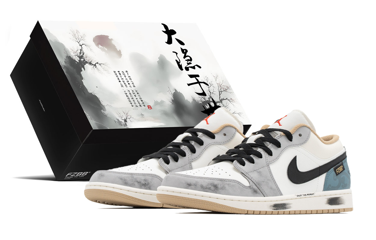 

Jordan Кроссовки Air 1 Qin And Han Dynasty Texture Box Abrasion Resistant Low top Vintage мужские серо-голубые