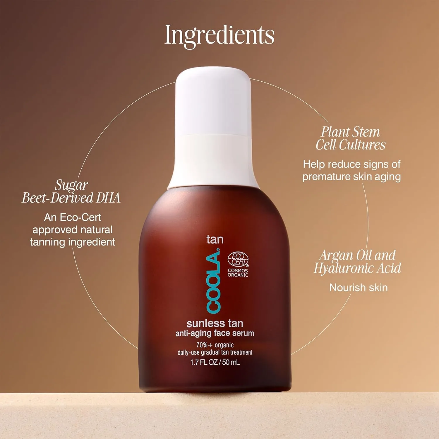 COOLA Organic Sunless Self Tanner сыворотка для лица, дерматологически протестированный антивозрастной уход с гиалуроновой кислотой, Vegan и Non-GMO, Piña Colada, 50 мл — фото 4