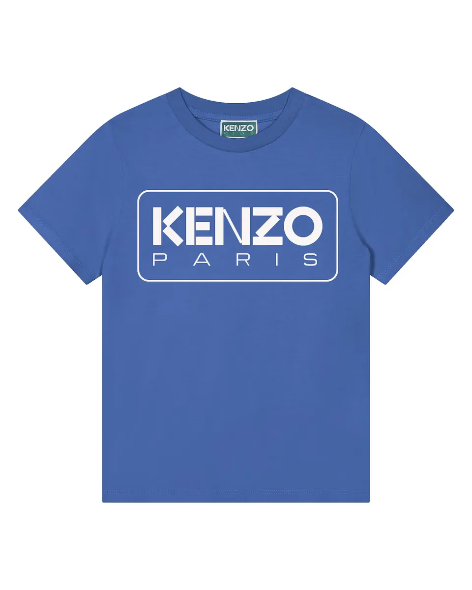 

Футболка из 100% хлопка с логотипом спереди Kenzo Kids, цвет Azul Índigo