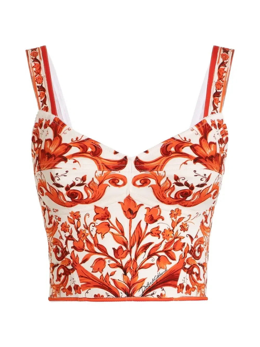 Топ из поплина с майоликовым принтом Dolce & Gabbana, оранжевый