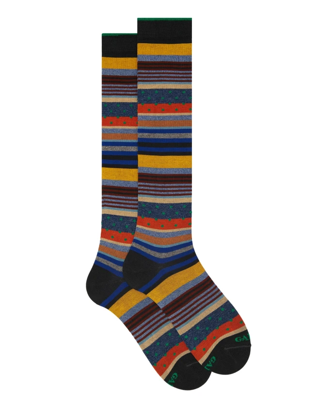 

Длинные серые хлопковые носки для мужчин в полоску и в горошек. Gallo, мультиколор