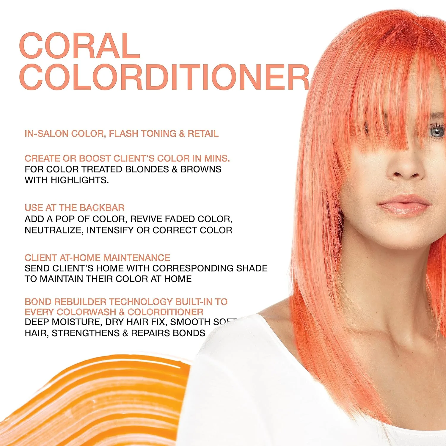 Кондиционер для волос Celeb Luxury Color Depositing Conditioner - средство для обновления цвета с компонентами Bondfix Bond Rebuilder, Viral и Gem Lites, подходит для использования с Colorwash. Coral — фото 2