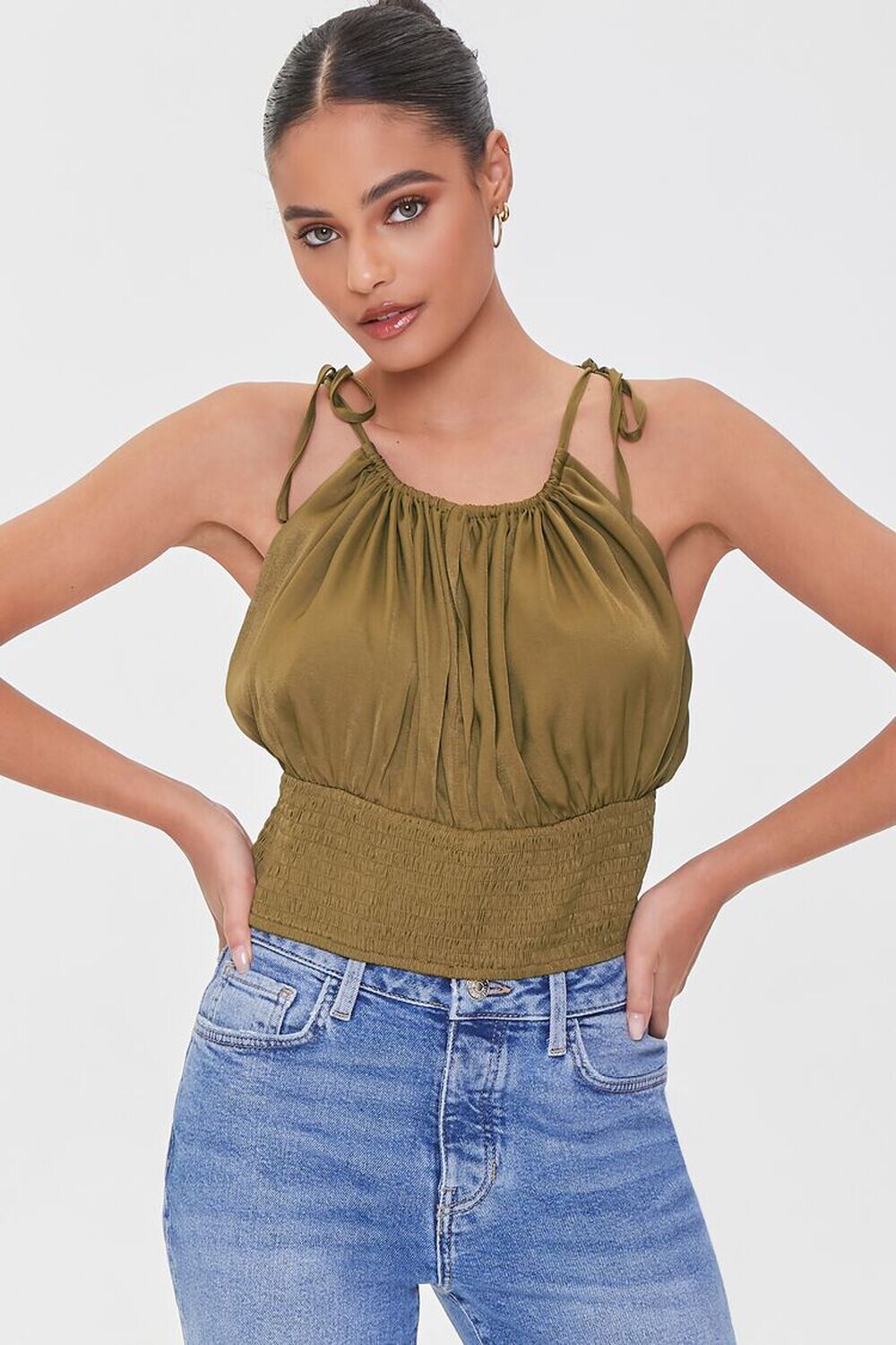 

Майка со сборками на завязках Forever 21, мокка