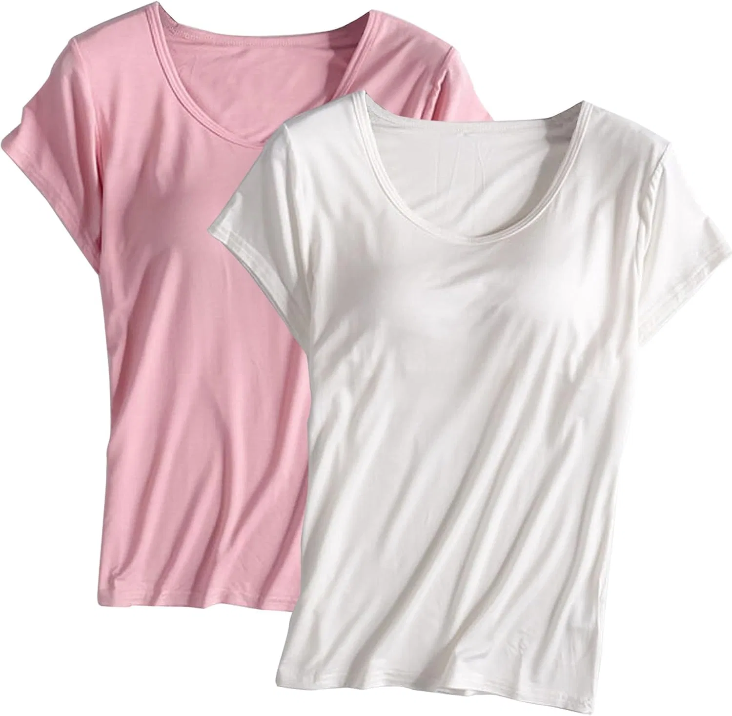 Футболка с встроенным бюстгальтером, женская, 2 шт, A01_white+pink