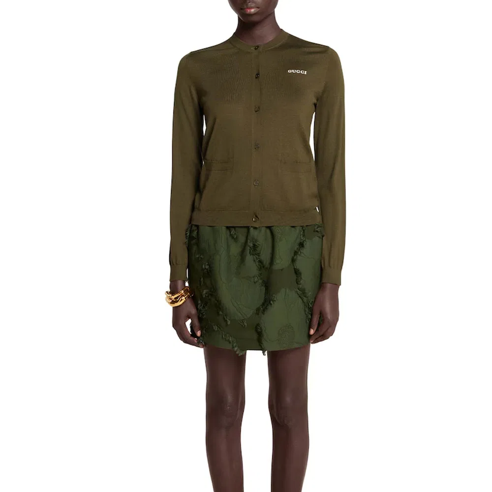 Кардиган GUCCI Cashmere Silk, из кашемира и шелка, зеленый — фото 4