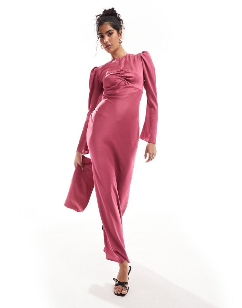 

ASOS DESIGN – малиновое атласное платье макси со сборкой на груди