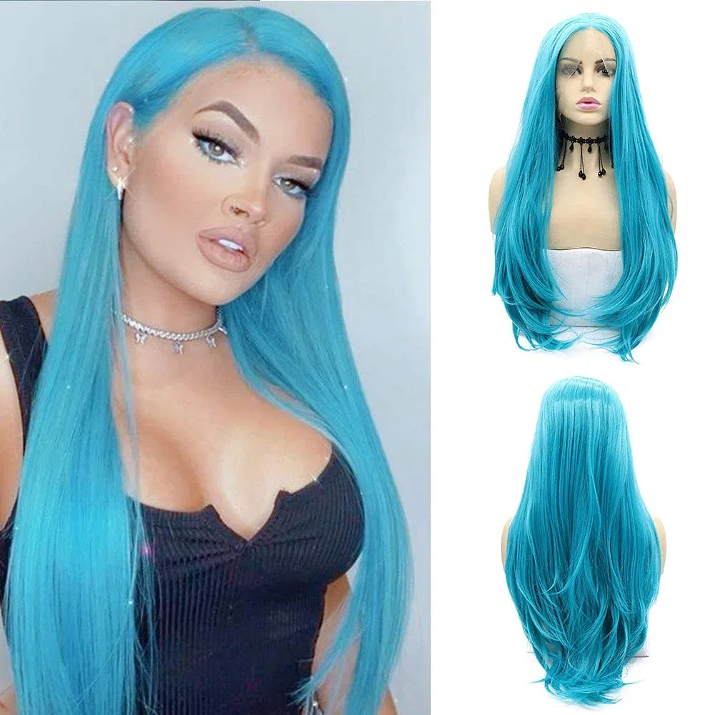 Длинный прямой парик «Pastel Blue» с кружевной передней частью Karissa Hair, Blue