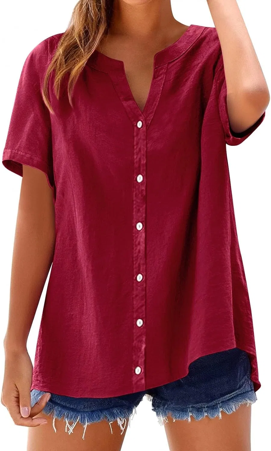 Блуза свободного кроя Loose Button Shirt Top, красный (винный)