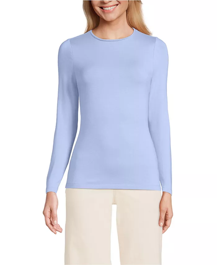 

Женская футболка Petite Lightweight Jersey Skimming с длинным рукавом и круглым вырезом Lands' End, синий