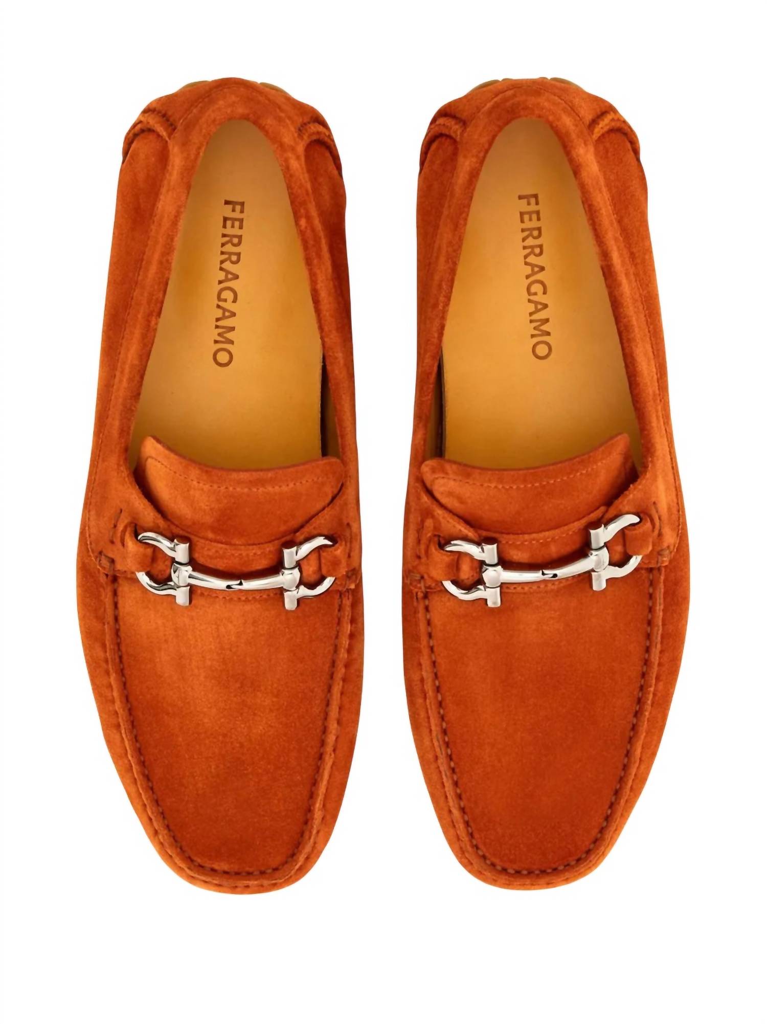 Salvatore Ferragamo Мужские замшевые мокасины Gancini коричневого цвета — фото 2