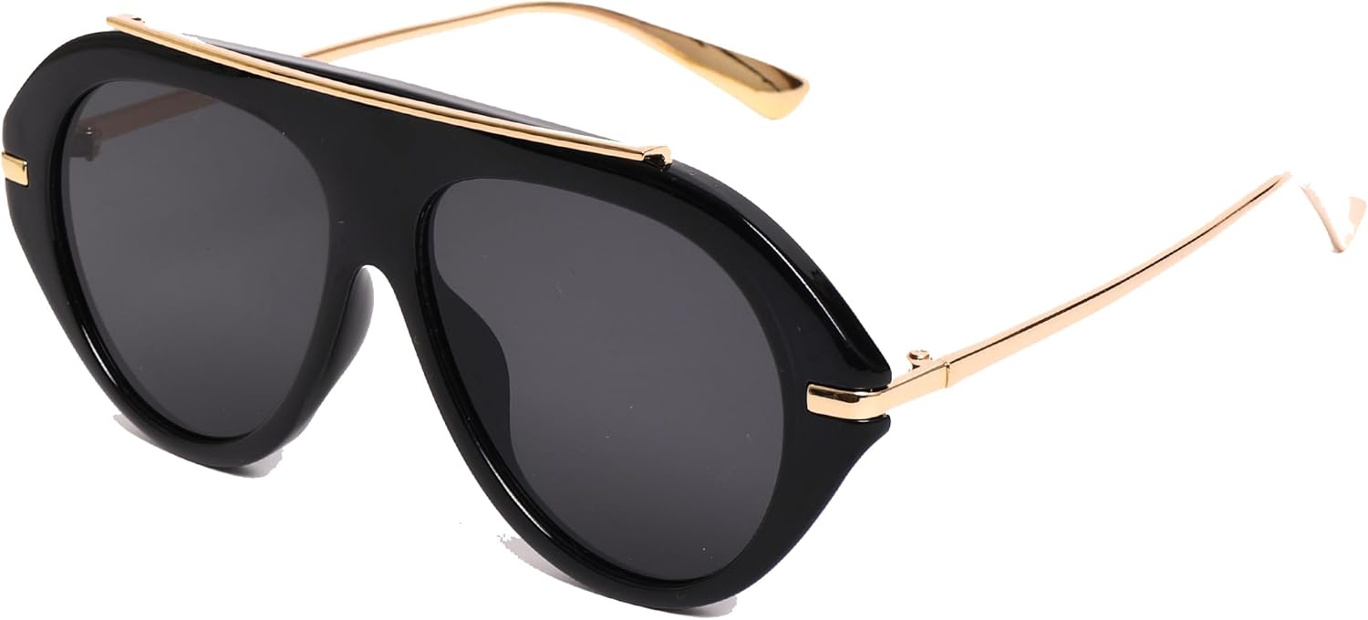 

Ретро золотые солнцезащитные очки-авиаторы большого размера для женщин и мужчин, модные ретро большие металлические солнцезащитные очки-авиаторы 2026 года OTICALA, Black