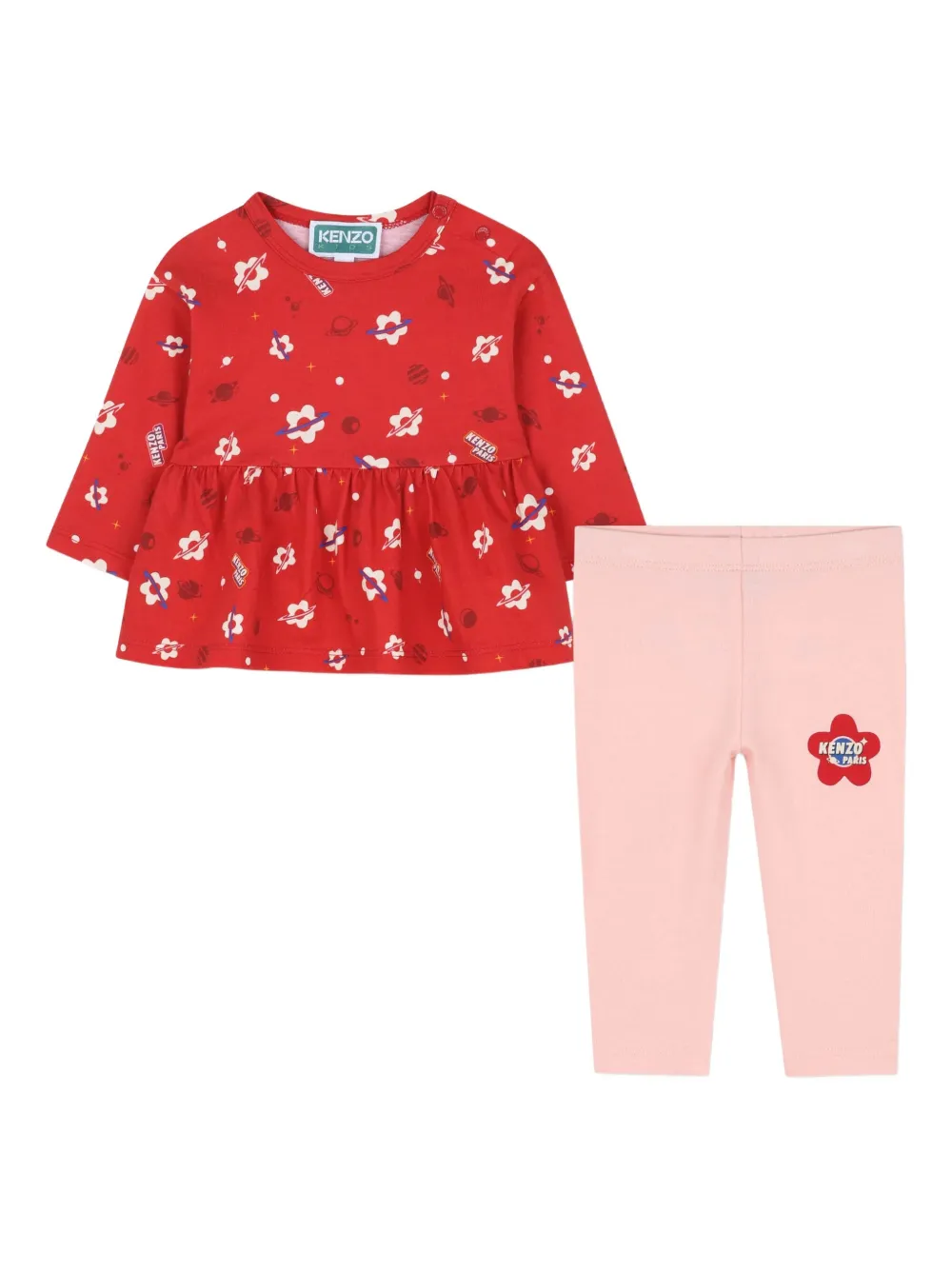 

Комплект из топа и легинсов с цветочным принтом Kenzo Kids, красный