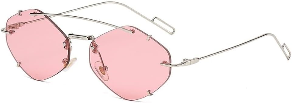 

Солнцезащитные очки без оправы с многоугольной формой для женщин, очки с переносицей в стиле ретро, ​​солнцезащитные очки с защитой от УФ-излучения UV400 generic, Pink