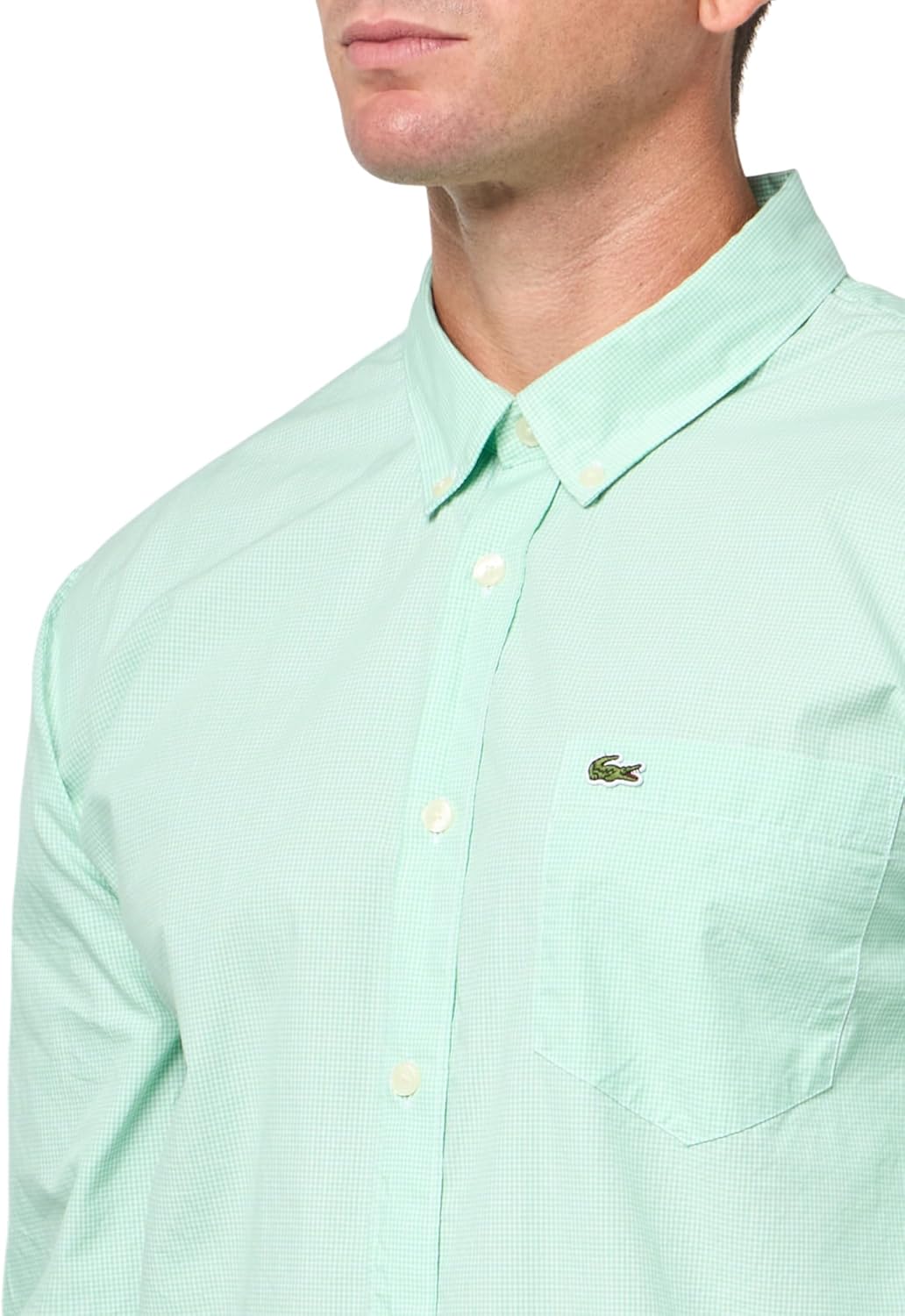 Lacoste мужская длинная рубашка в клетку Gingham на пуговицах, White/Liamone — фото 3