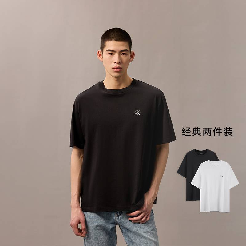Футболка SS25 мужская, 2 шт Calvin Klein, белый/черный — фото 4