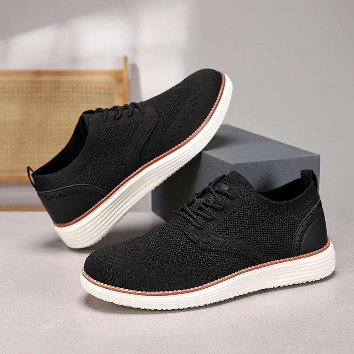 Мужские повседневные туфли-лоферы Oxfords из дышащей сетки на шнуровке, мягкая подошва, черный XDFVC — фото 4