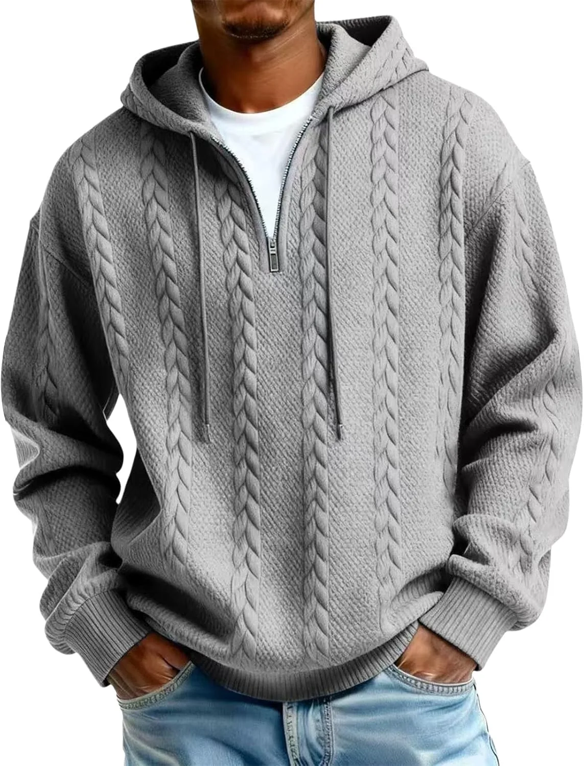 

Мужская худи с четвертью молнии, легкая, с длинными рукавами и карманом