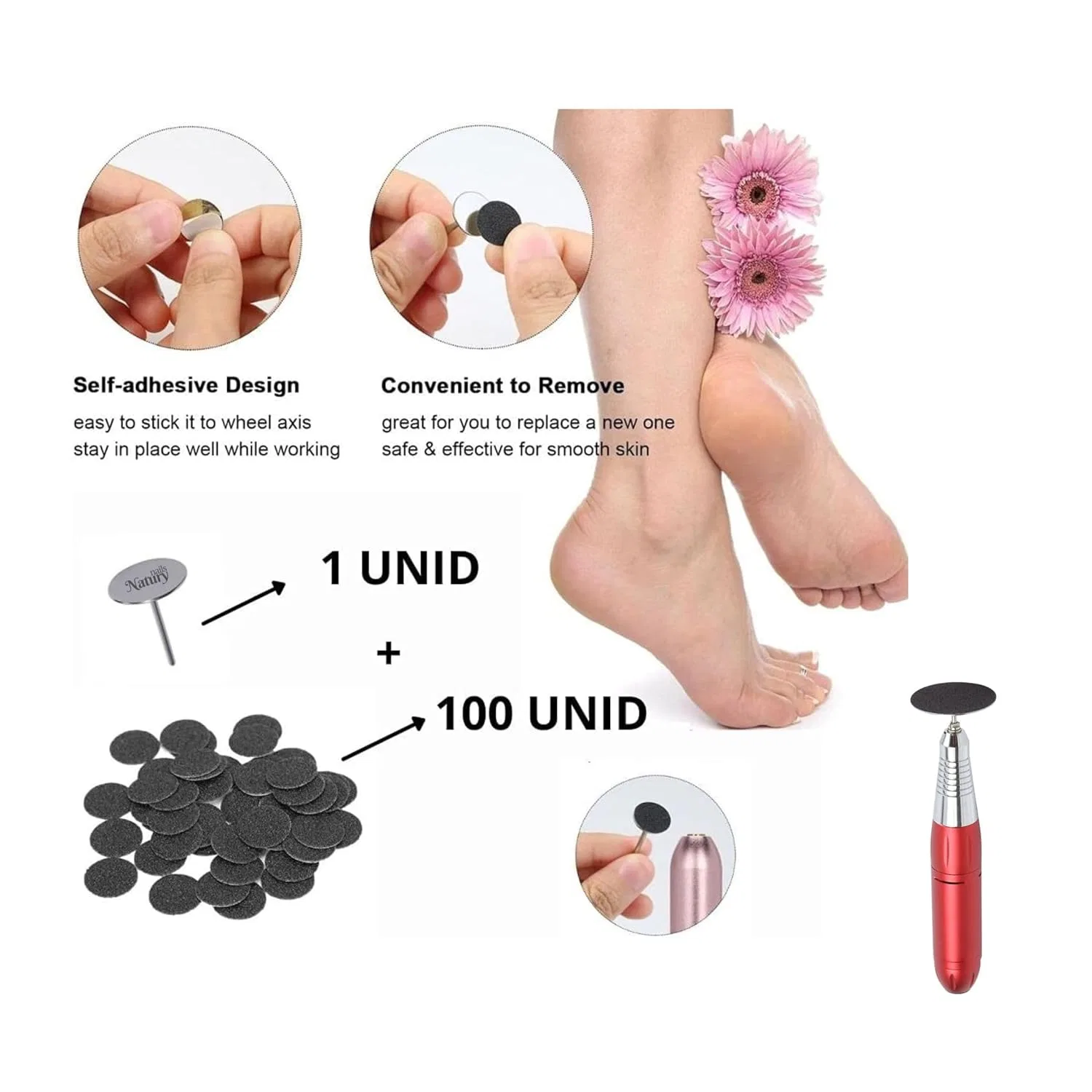 Сменные шлифовальные диски Natury Nails 100 шт. с базовым сверлом 15 мм Natury Nails — фото 2