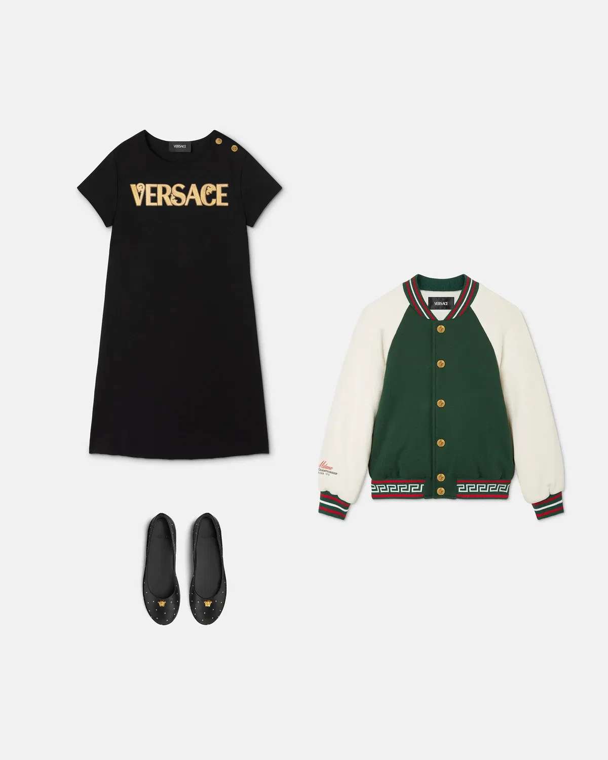Детское украшенное платье с принтом из миланского трикотажа VERSACE, черный — фото 2