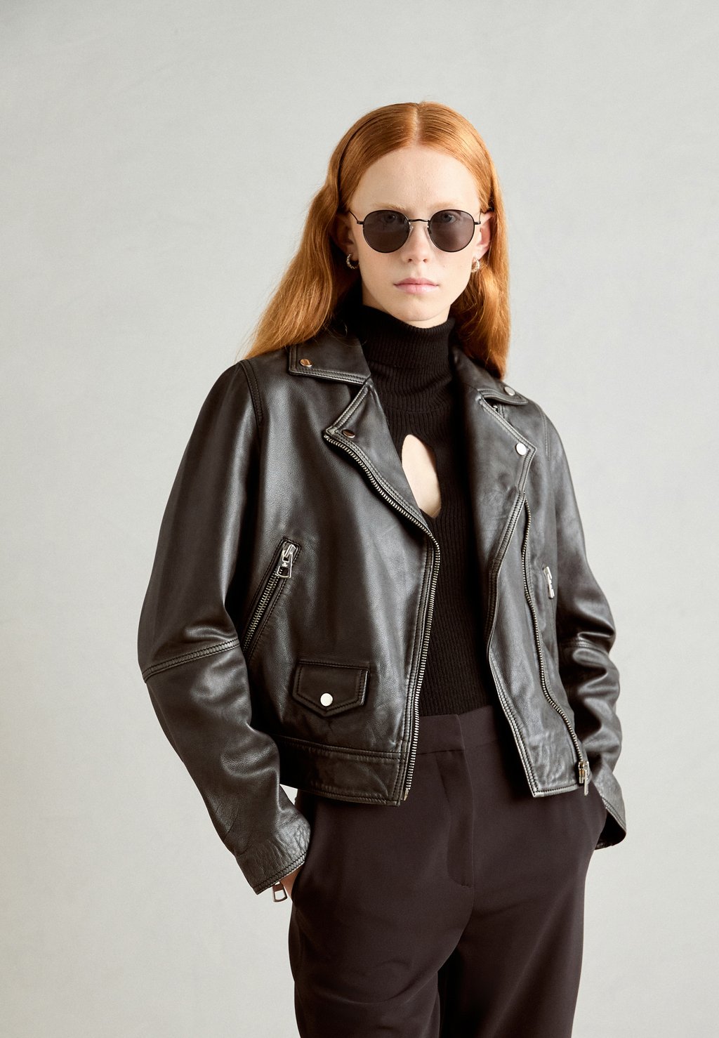 

Кожаная куртка VINTAGE BIKER JACKET ZIPPER POCKETS SLITS ON SLEEVE HEM Marc O'Polo, черный