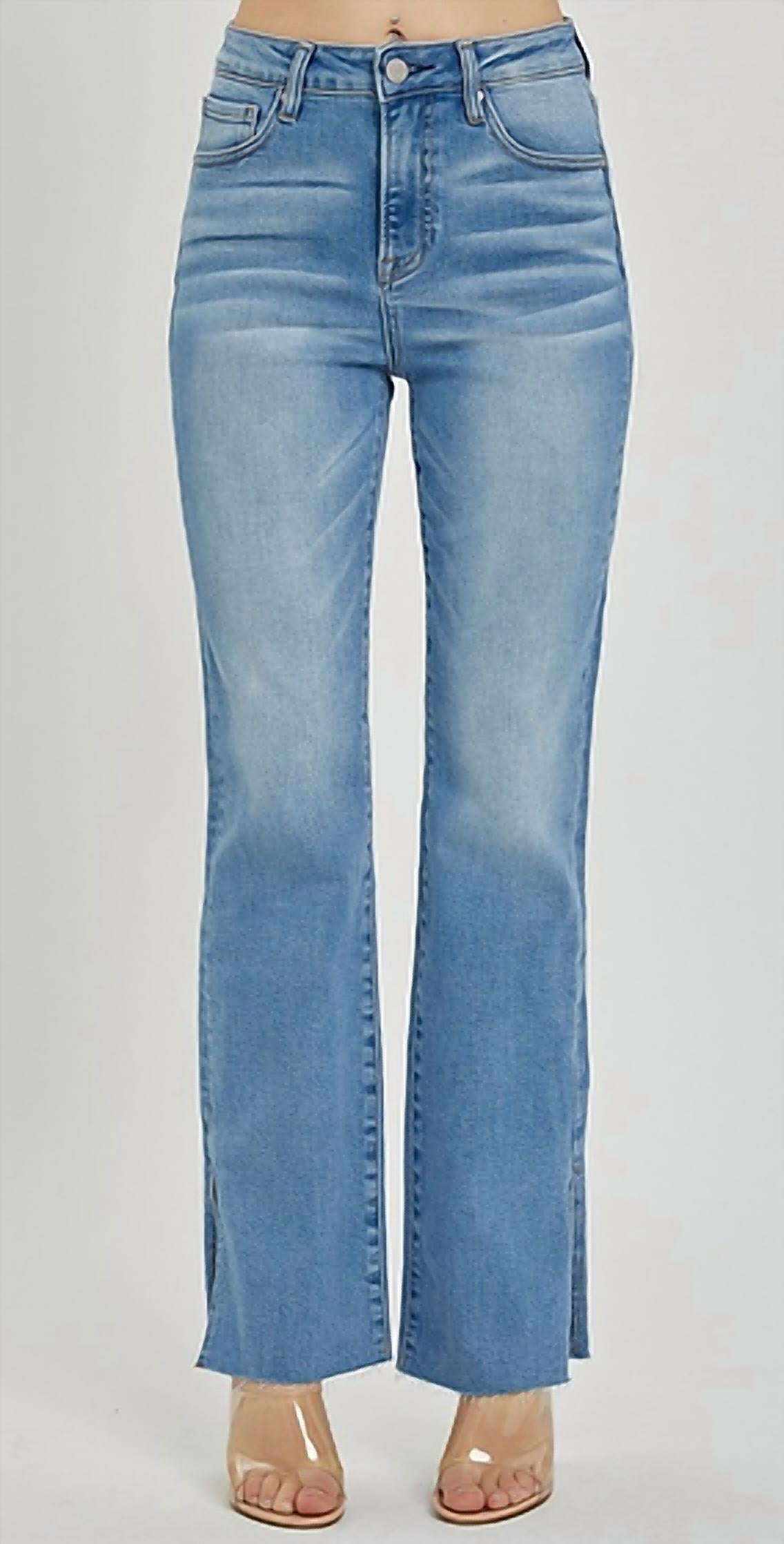 

Высокие джинсы-ботинки с рваным краем в средне-темном оттенке RISEN, Medium Dark