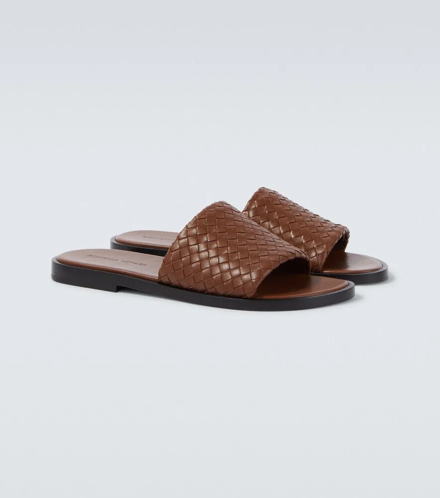 Кожаные шлепанцы Elio Intrecciato Bottega Veneta, коричневый