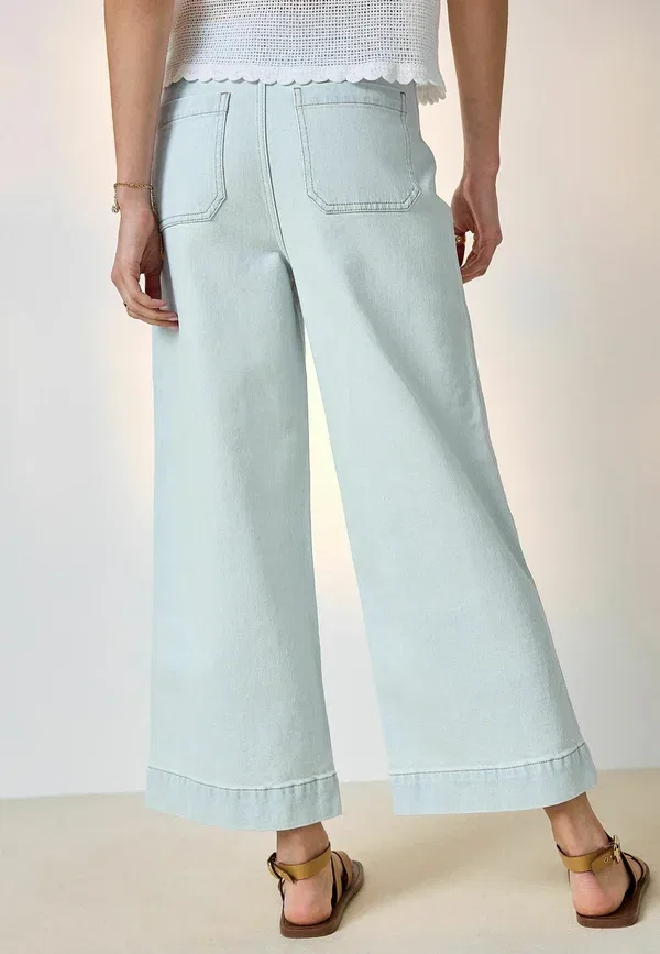 Джинсы Regular fit, Next, wide leg, с накладными карманами, укороченные, широкие, цвет выбеленный синий — фото 3