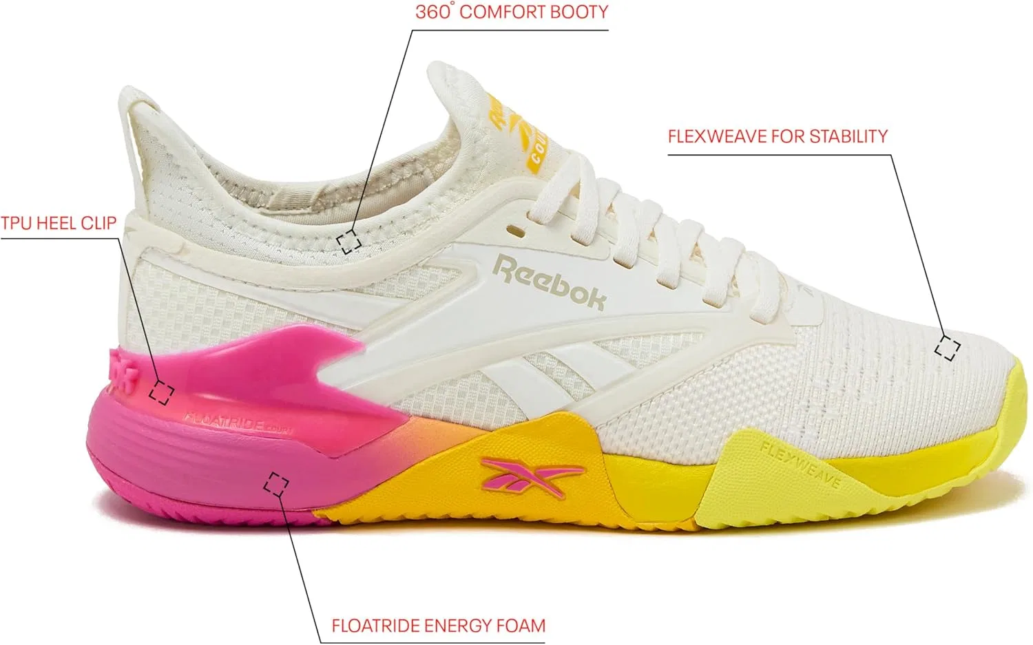 Кроссовки для корта Reebok Nano Court, Chalk/True Pink/Golden Haze — фото 2