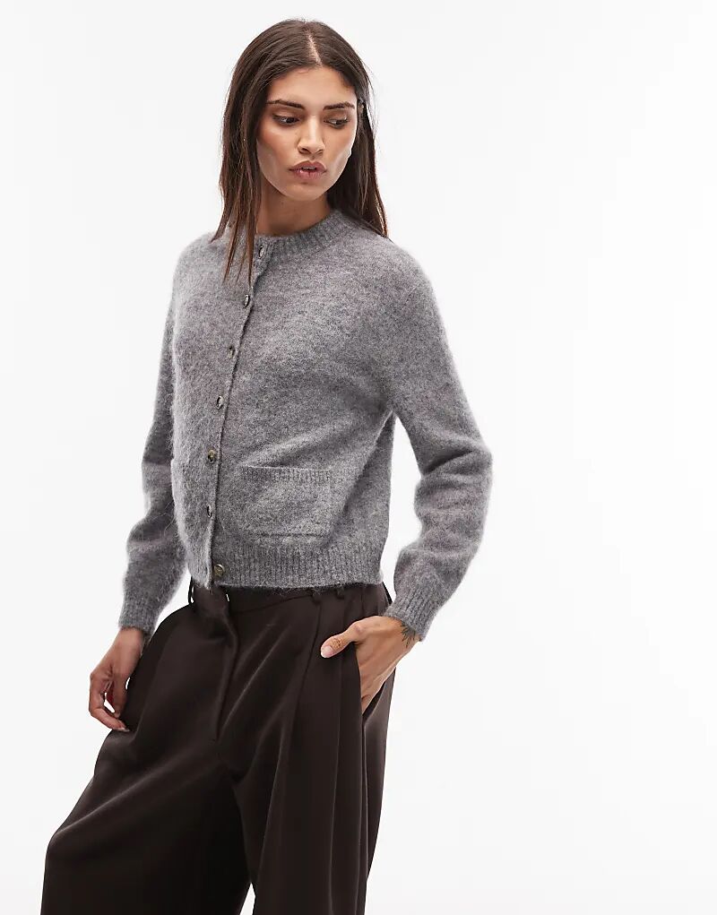 

Короткий кардиган ARKET из альпаки и шерсти серого цвета