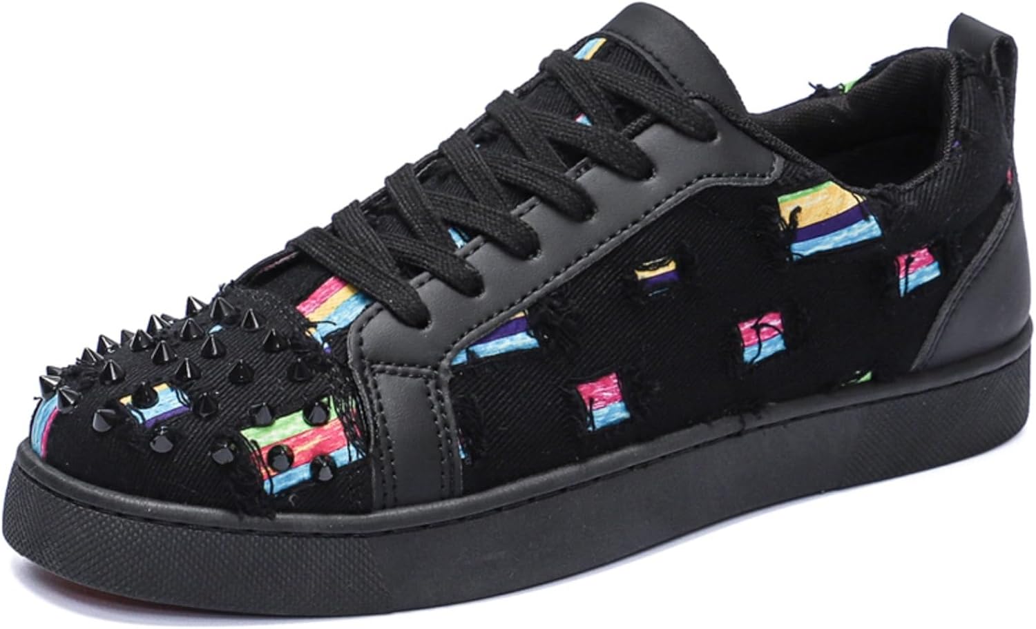 

Мужские кеды в панк-стиле с разноцветными шипами и рваными узорами, уличный стиль, повседневная обувь с нескользящей резиновой подошвой, модный низкий дизайн для скейтборда Lshwcift