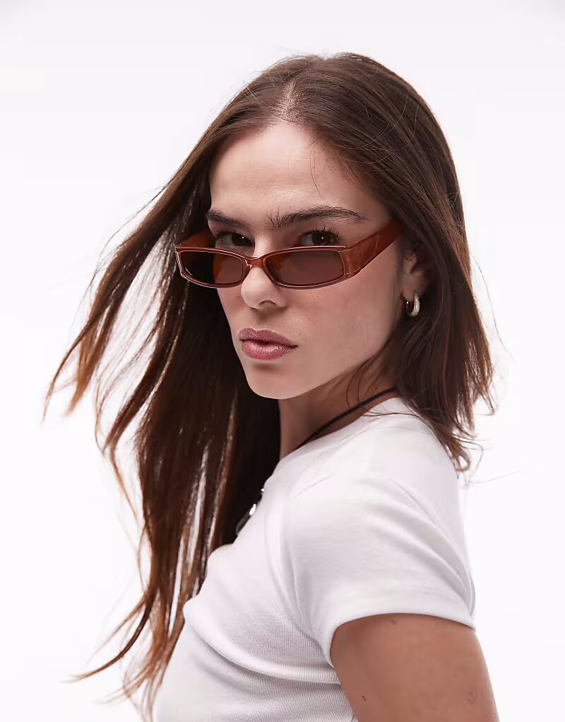 

Солнцезащитные очки Topshop Xanthi slim в прямоугольной оправе молочно-коричневого цвета
