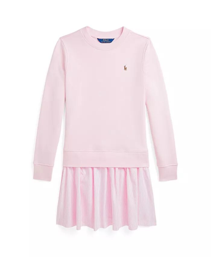 

Полосатое платье-махровое платье для больших девочек Polo Ralph Lauren, розовый