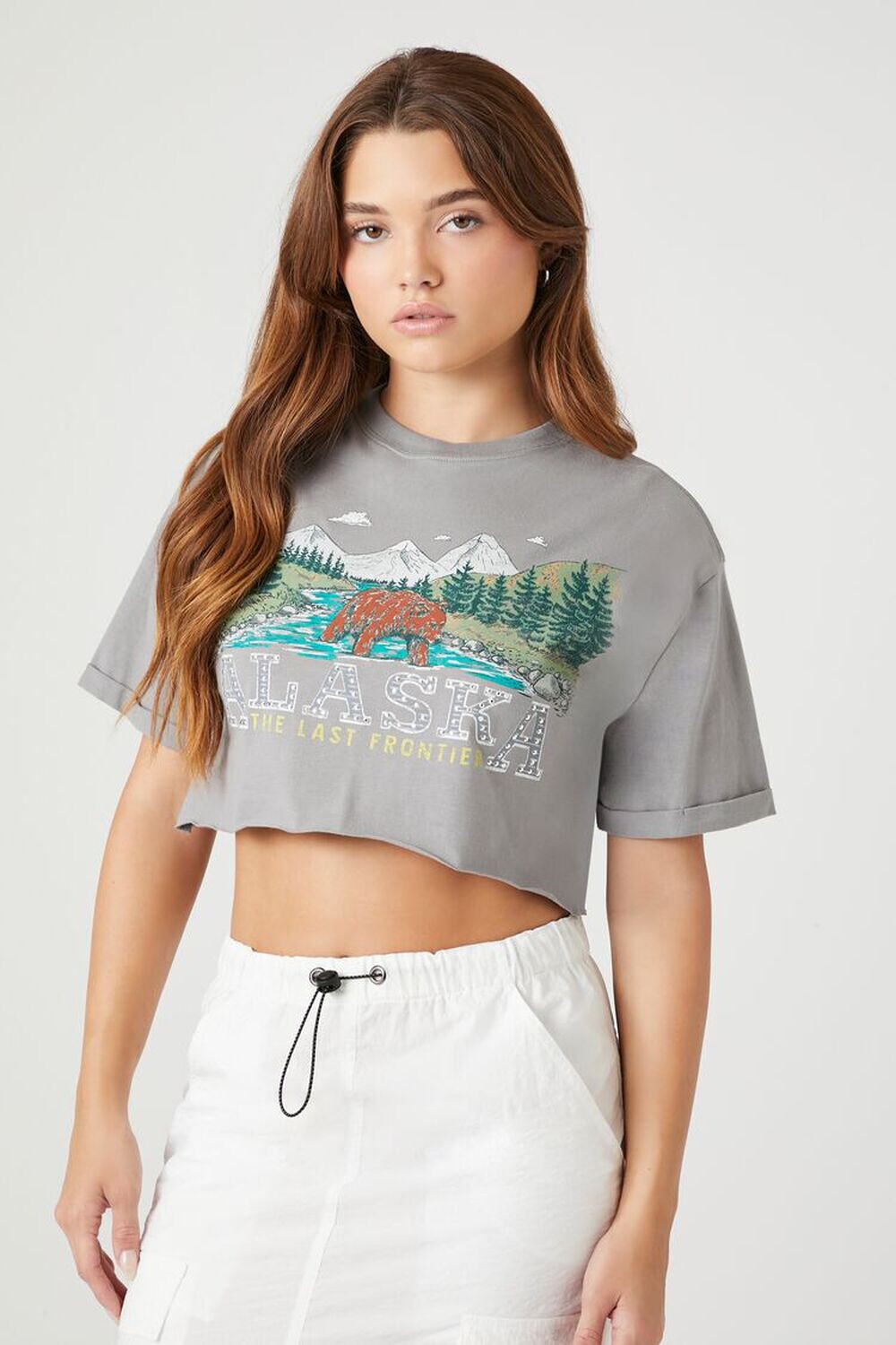 

Укороченная футболка Alaska с графическим рисунком Forever 21, серый