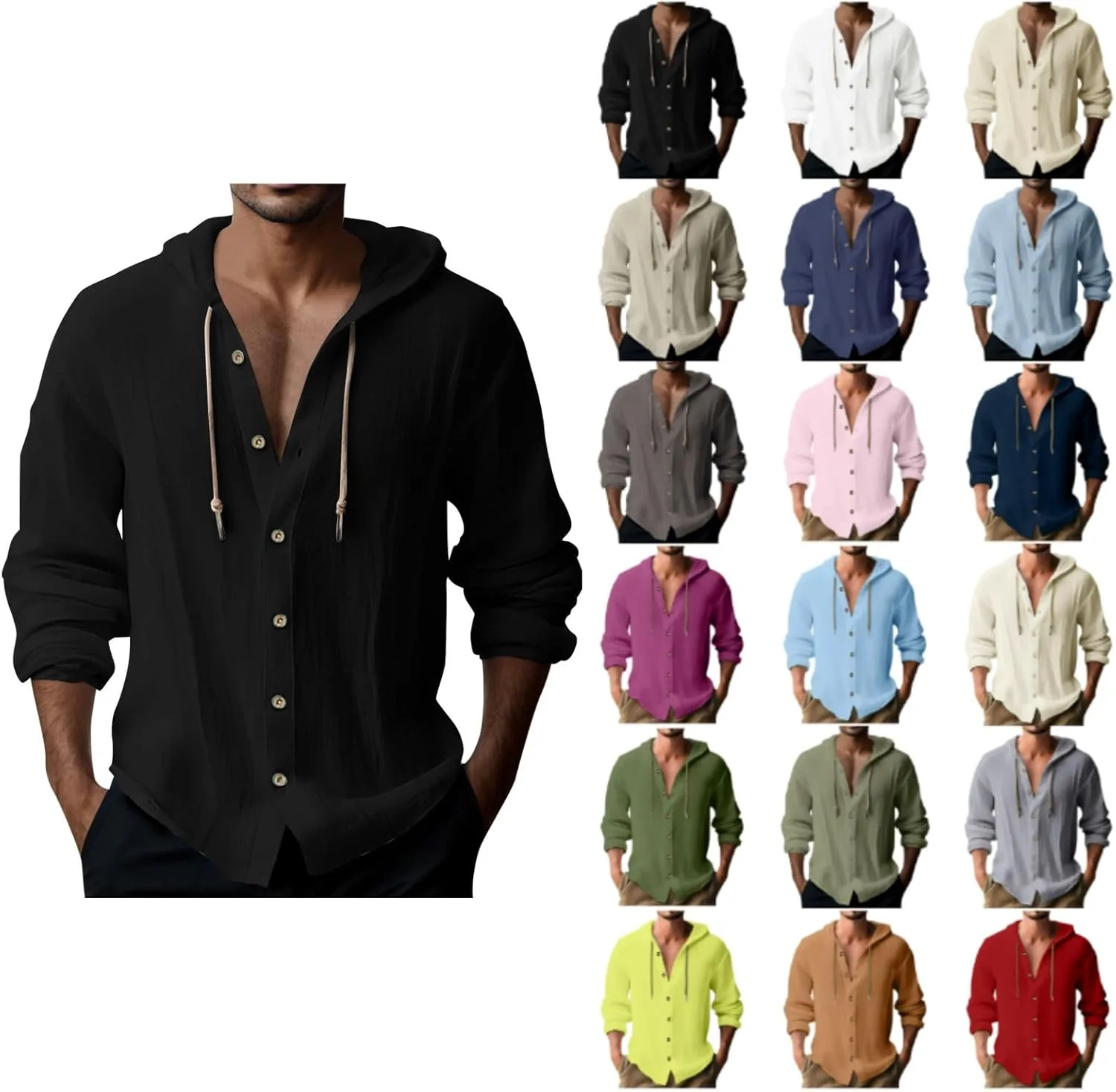 

Мужская льняная рубашка с длинными рукавами Casual Hawaiian Beach Top GOSEAGOTOFUN