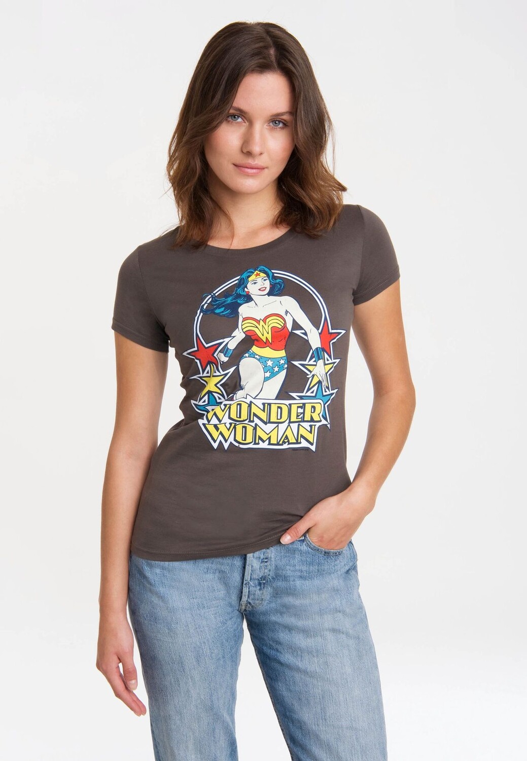 Новая футболка для девочек DC - Чудо-женщина - Звезды LOGOSHIRT, темно-серый — фото 3