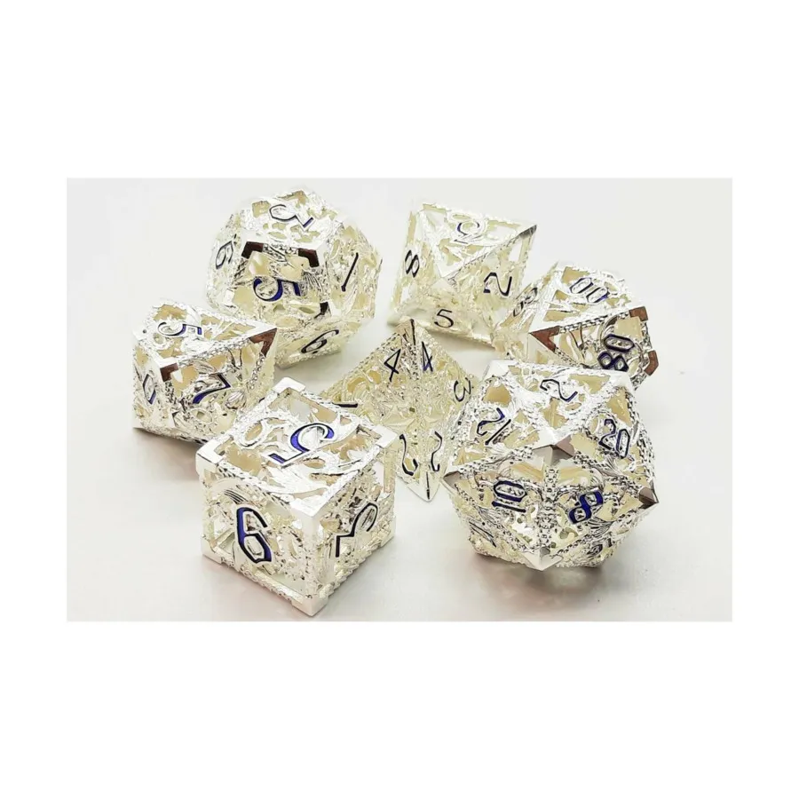 

Полые кубики дракона — серебристые с синим (7), Hollow Dice