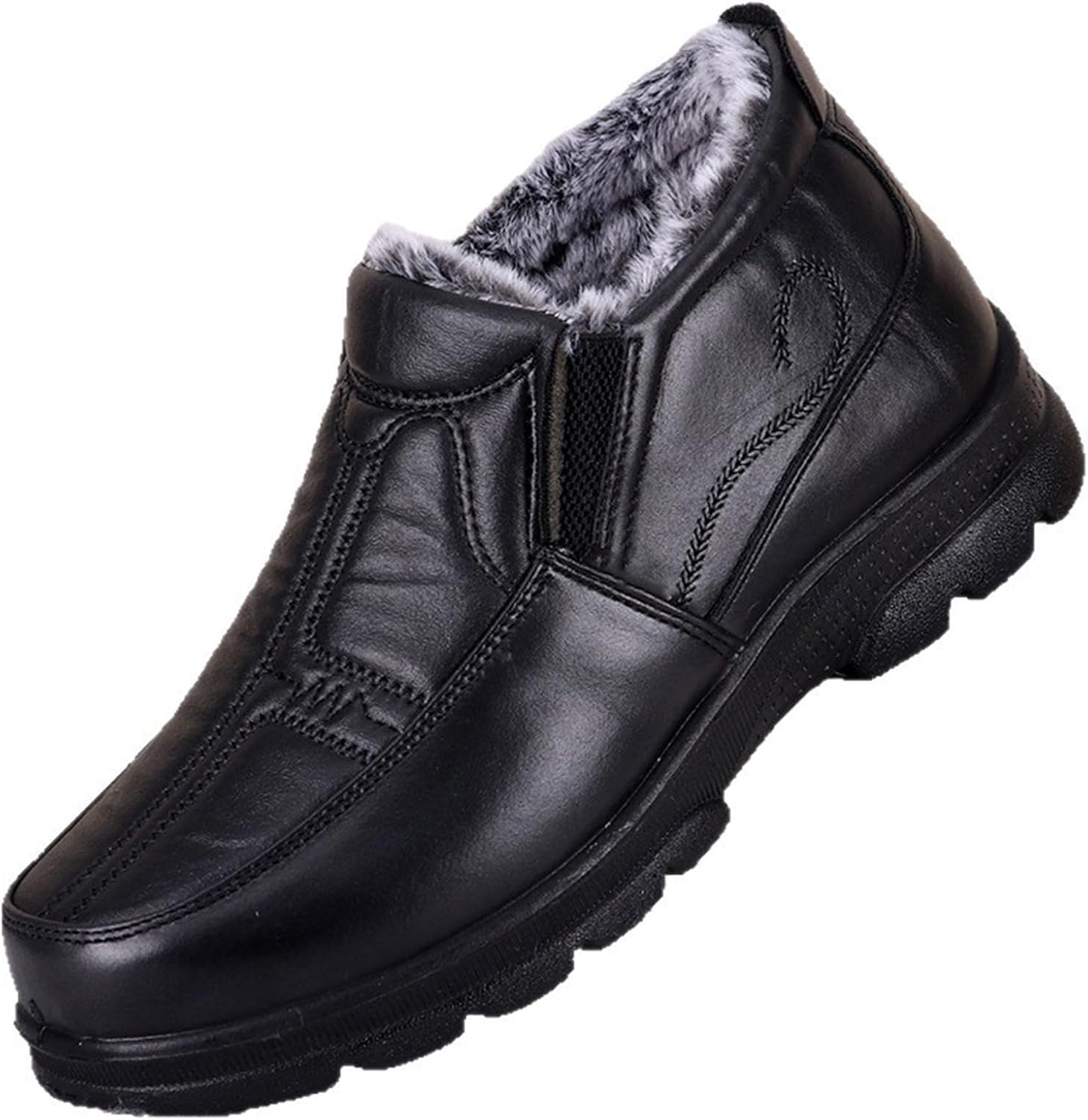 

Мужские зимние теплые кожаные ботинки с мехом, противоскользящие, для улицы, комфортные для среднего и пожилого возраста, удобные повседневные лоферы для ходьбы Generic, черный