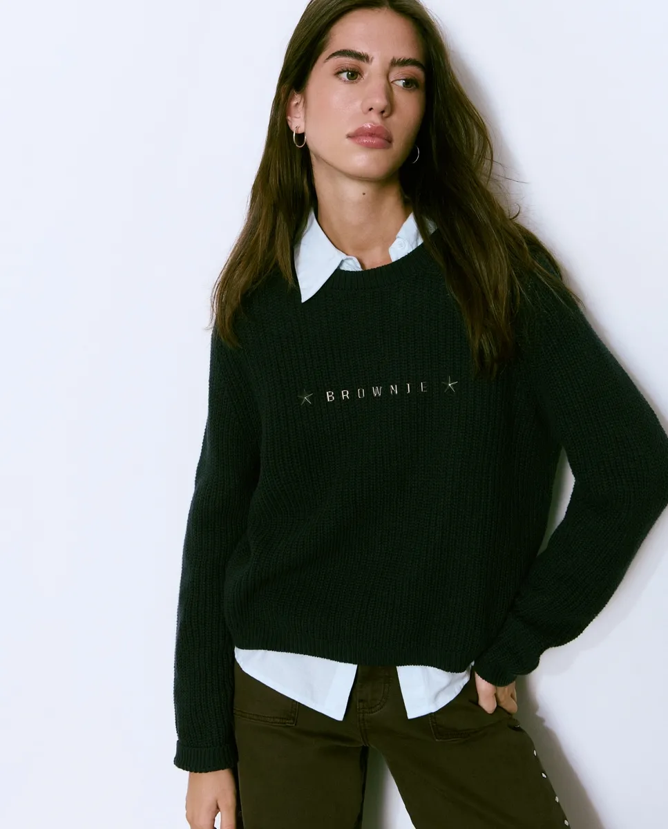 

Женский свитер с логотипом и звездами Brownie, темно-синий