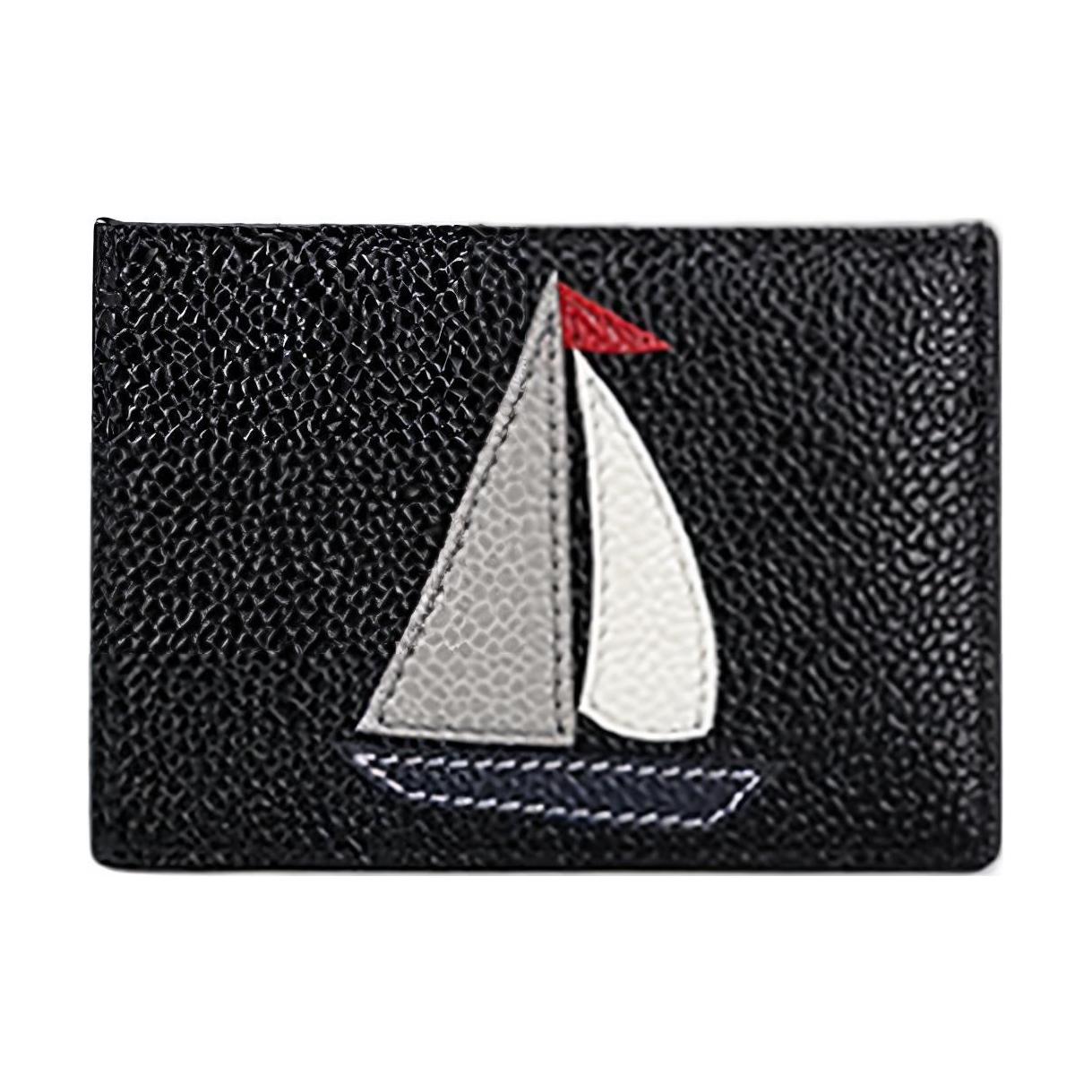 

THOM BROWNE Кожаный картхолдер для мужчин черный