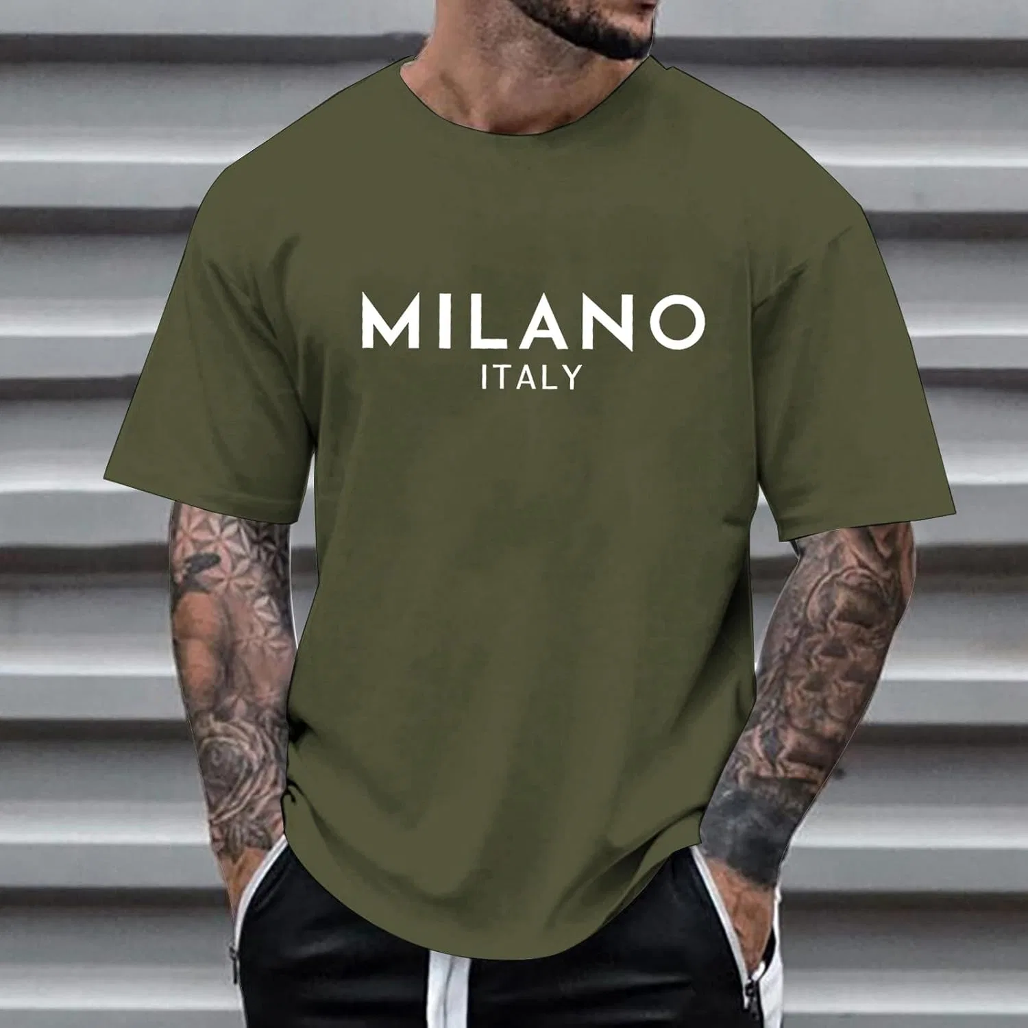 Футболка с графическим принтом, короткий рукав, дышащая, повседневная, Army Green — фото 2