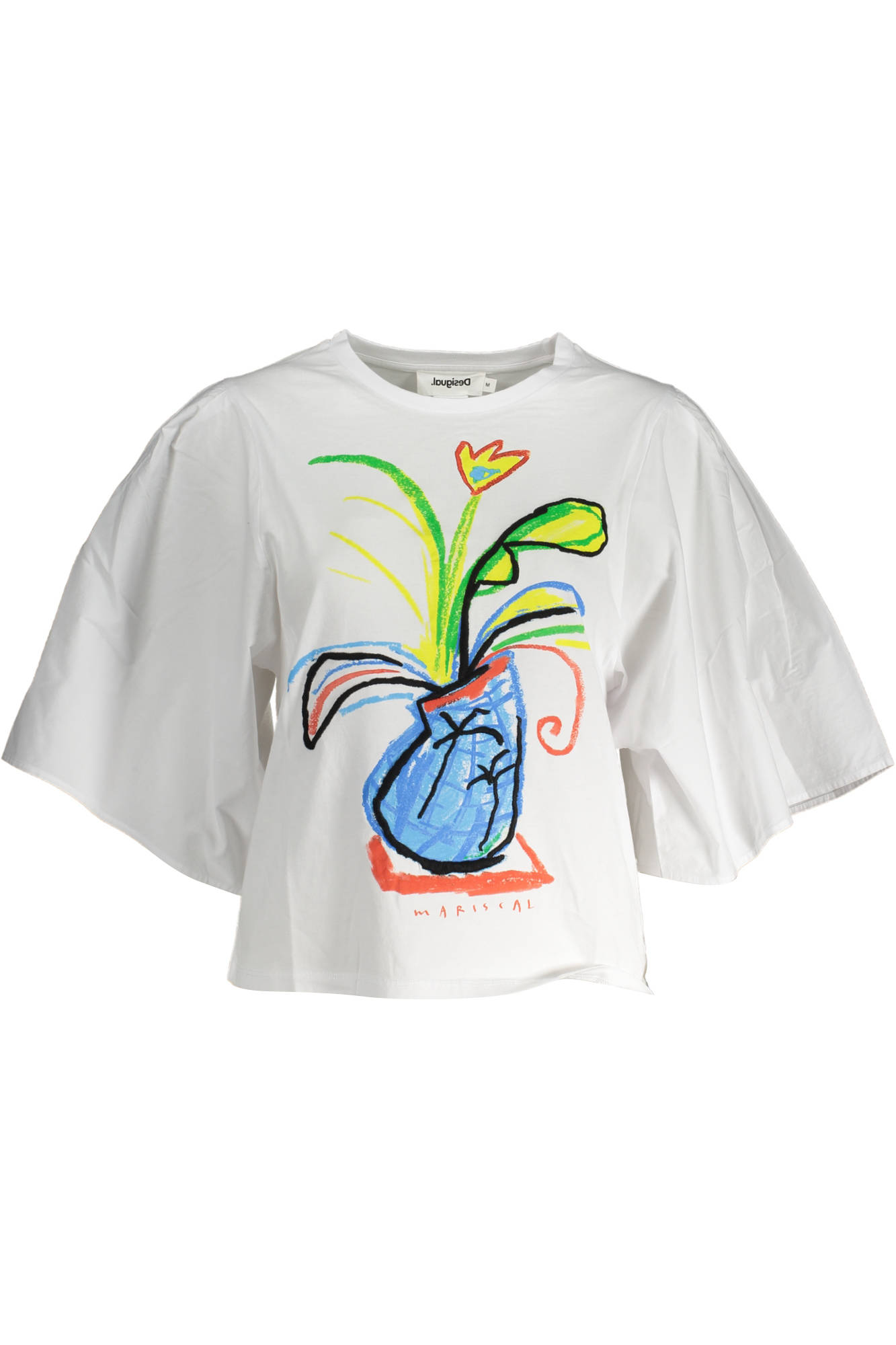 

Футболка женская Desigual хлопковая с рисунком и свободными рукавами, белый