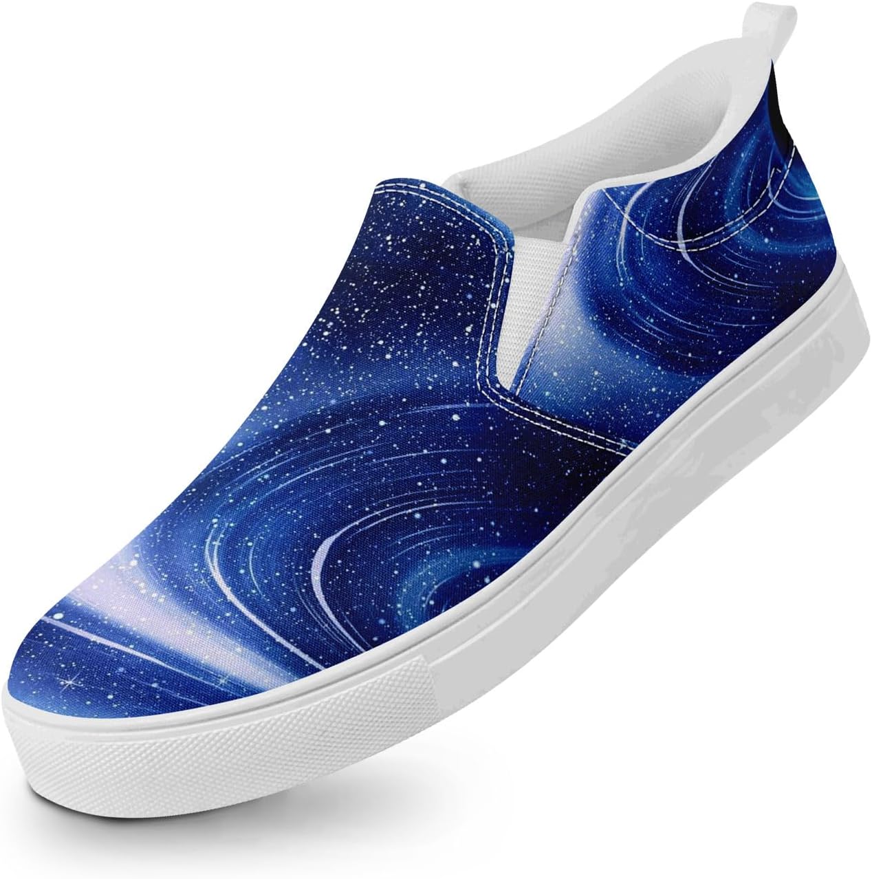 

Унисекс слипоны из холщовой ткани AWSOLE - принт с небесными звездами и луной - легкие повседневные балетки для прогулок, путешествий и ежедневной носки, белый/синий