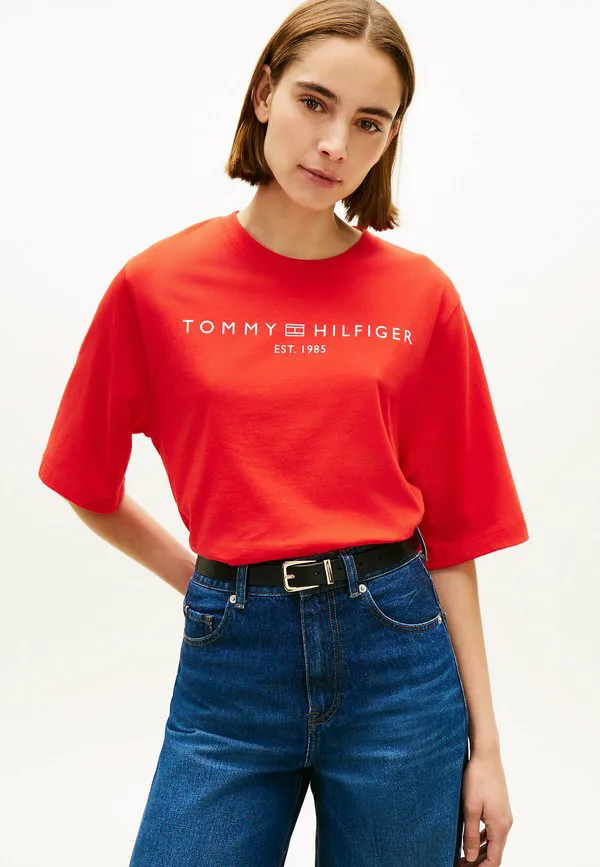 Футболка с логотипом, свободный крой, круглый вырез, принт. Tommy Hilfiger, Fireworks