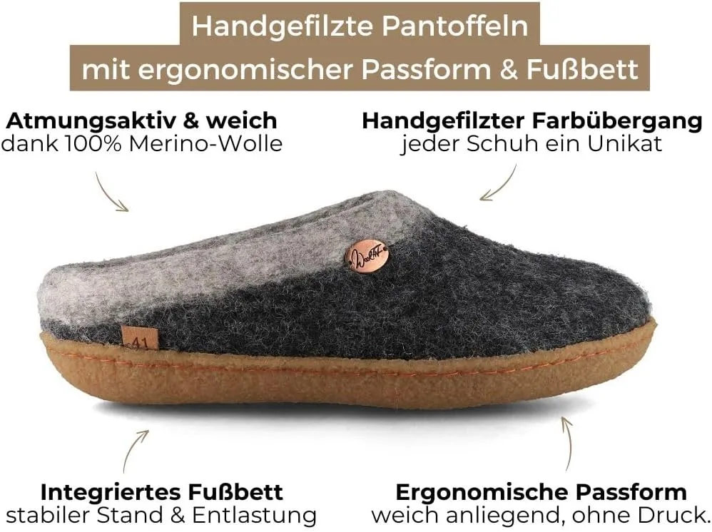 Войлочные тапочки WoolFit Sherpa с подушкой из натурального каучука, войлочные тапочки ручной работы, унисекс, с выпуклой сталью, размер 3-13, серый — фото 2